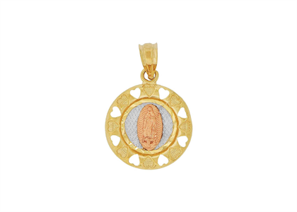 Three Tone Plated Filigree Heart Mother Mary Pendant